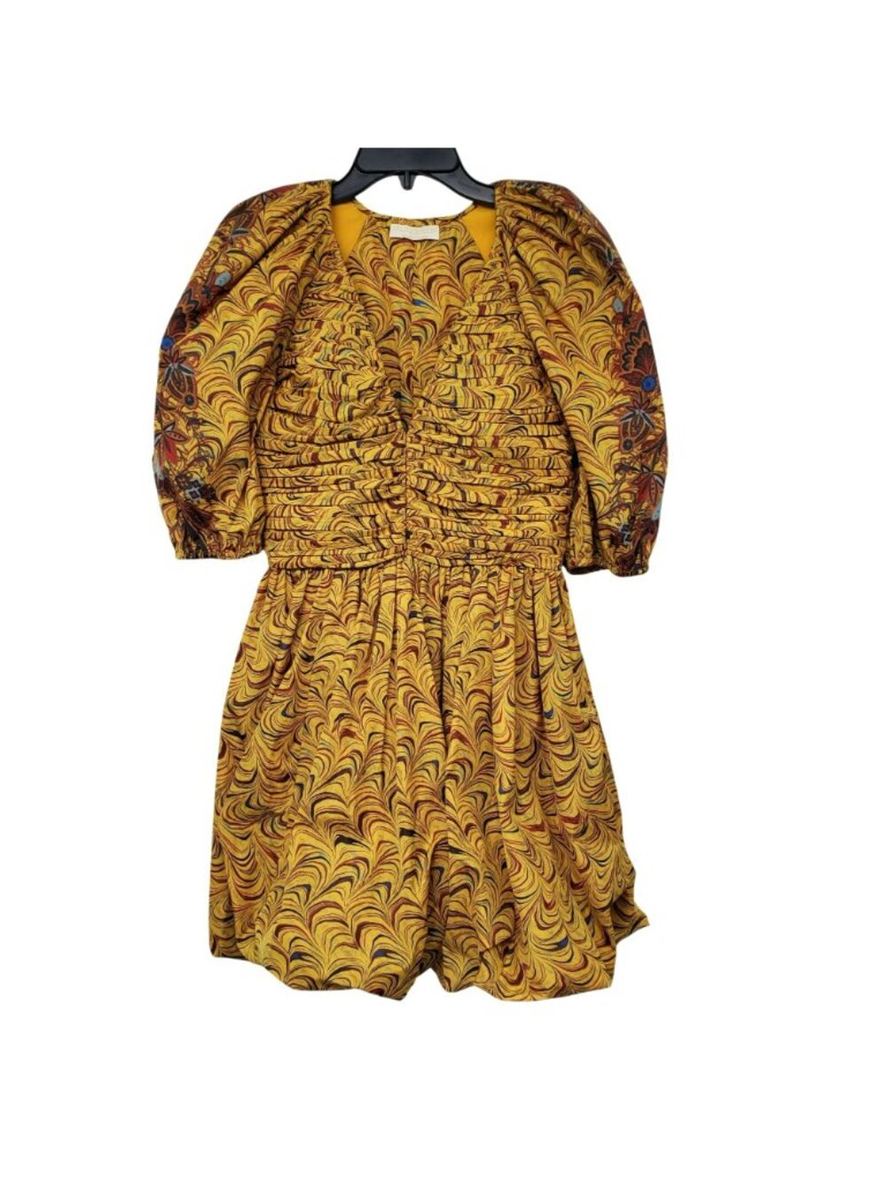 Ulla Johnson $795 Gwen Tiger's Eye Puff Sleeve Pleated Mini Dress Gold Funky - Picture 3 of 16